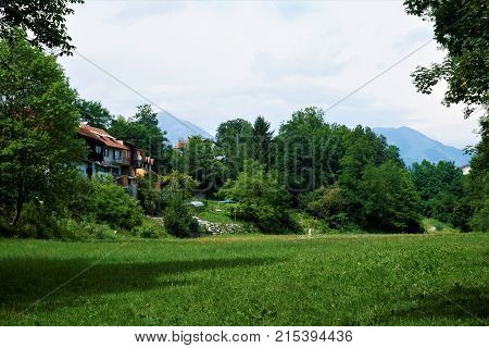 Idyllic meadow close to city centre of Kranj Slovenia
