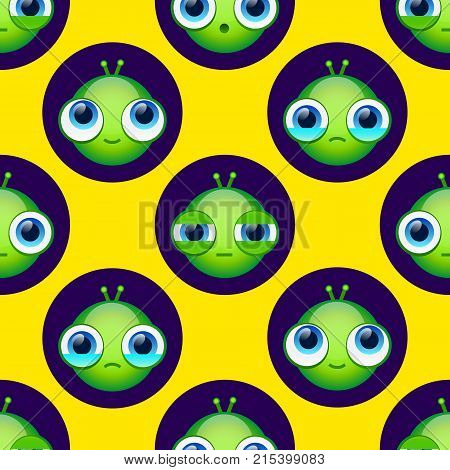 Cute aliens seamless pattern. Vector cartoon illustration