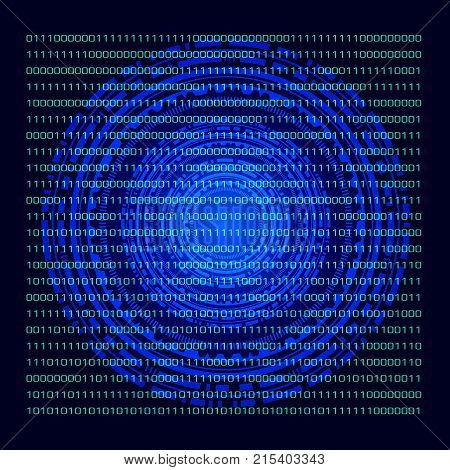 Virtual blue touchscreen with binary numeral system. Modern screen technology. Virtual screens technology concept.