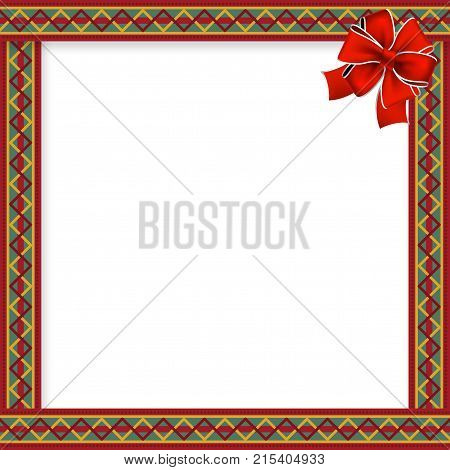 Cute Christmas Or New Year Frame With Zig Zag Pattern And Red Fe