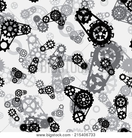 seamless pattern with black and white gears on a light gray background