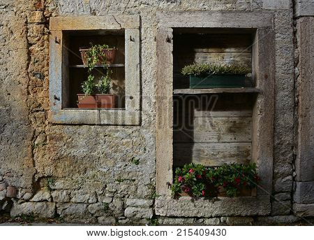 A derelict building in hill village of Erto in Friuli Venezia Giulia north east Italy. The village is famous locally for having being evacuated following the 1963 Vajont Dam disaster.