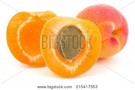 three apricot fruit isolated on white background cutout