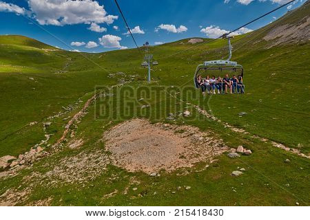 GODERDZI, ADJARA REGION, GEORGIA - 08 AUGUST 2017: New Cableway over majestic Adjaran mountain landscapes near Khulo village