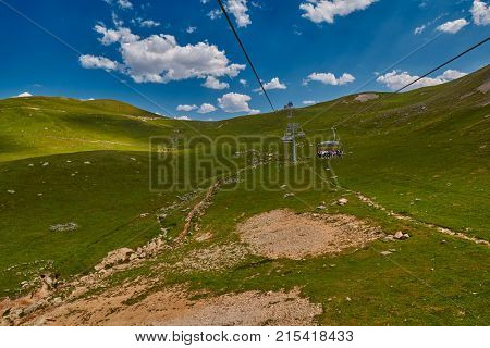 GODERDZI, ADJARA REGION, GEORGIA - 08 AUGUST 2017: New Cableway over majestic Adjaran mountain landscapes near Khulo village