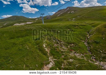 GODERDZI, ADJARA REGION, GEORGIA - 08 AUGUST 2017: New Cableway over majestic Adjaran mountain landscapes near Khulo village