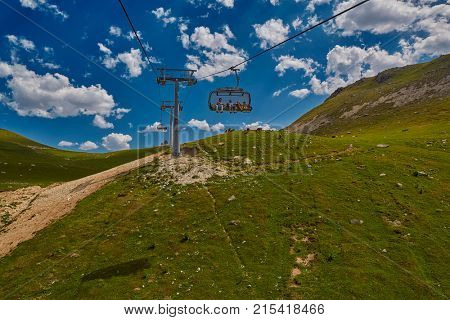 GODERDZI, ADJARA REGION, GEORGIA - 08 AUGUST 2017: New Cableway over majestic Adjaran mountain landscapes near Khulo village