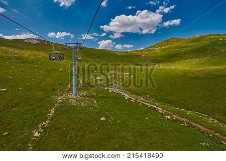 GODERDZI, ADJARA REGION, GEORGIA - 08 AUGUST 2017: New Cableway over majestic Adjaran mountain landscapes near Khulo village