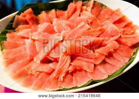 raw fresh tuna slide sashimi japanese food