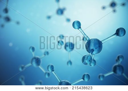 3D illustration Atoms structure. Science or medical background with molecules and atoms. Medical background for banner or flyer. Structure at the atomic level.
