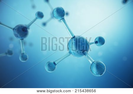3D illustration Atoms structure. Science or medical background with molecules and atoms. Medical background for banner or flyer. Structure at the atomic level.
