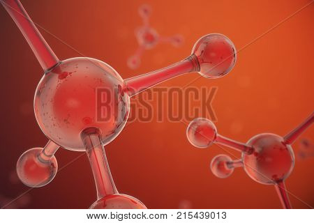 3D illustration Atoms structure. Science or medical background with molecules and atoms. Medical background for banner or flyer. Structure at the atomic level