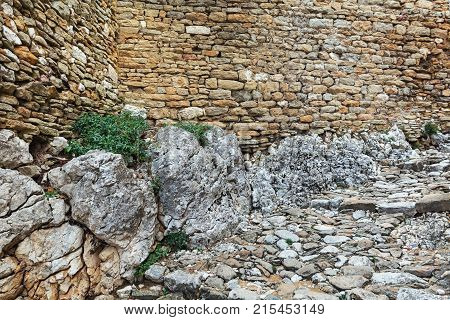 Old and wall in the French village of Saint Montan in the Ardeche region of France