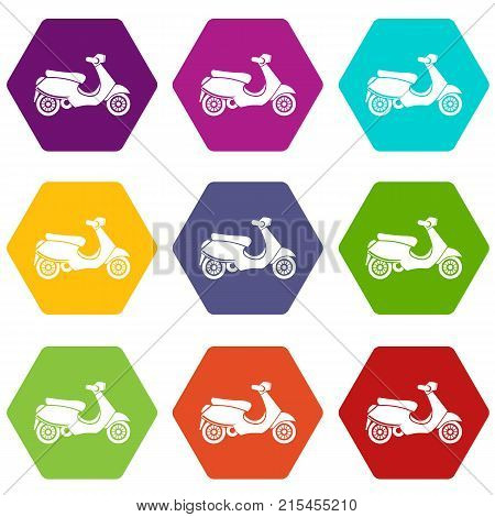  scooter icon set many color hexahedron isolated on white vector illustration