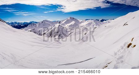 Snowy mountains in Savoie in France in the winter