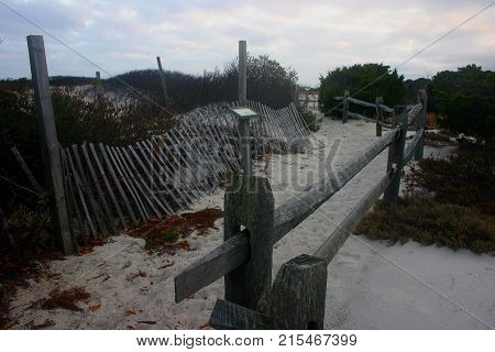 Island Beach State Park. Wooden Path Fencing At The Entrance To The Park, Usa