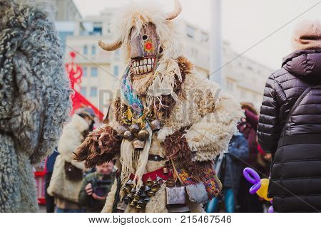 Russia. Moscow.Red square 26 Feb 2017. Carnival Maslenica . fancy dress scary on stilts amused the passers-by on the street