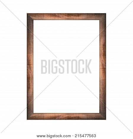 wooden frame with isolated white background. front view of classic wooden frame. for A4 image or text.