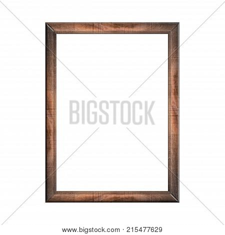 wooden frame with isolated white background. front view of classic wooden frame. for A4 image or text.