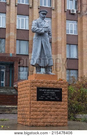 Donetsk Ukraine - November 02 2017: Monument to Soviet Marshal Semyon Budyonny on the square named in his honor