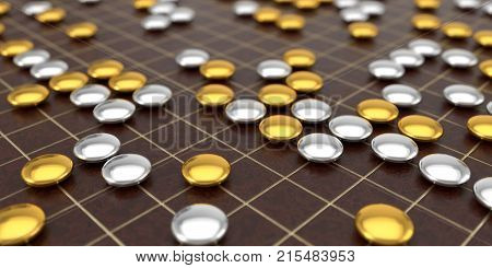 Traditional asian goban board and weiqi go game. luxury variant. 3d illustration, with depth of field blur effect.