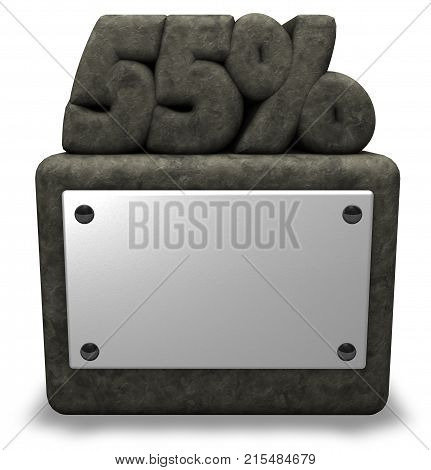 stone number fifty-five and percent symbol on stone socket - 3d rendering