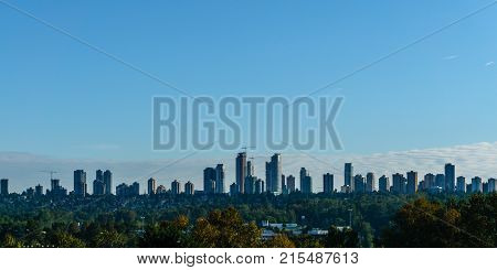 Burnaby, Bc, Canada - September 23, 2017: High-rise Buildings In The City Of Burnaby Against The Blu