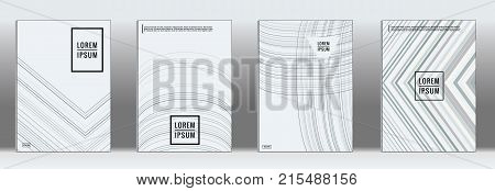 Minimal cover. Vector grey geometric abstract line pattern for poster design. Set of minimal covers for business brochures. 2d prints for banner background. Graphic pattern for annual album backdrop.