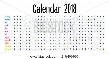 2018 Calendar Design Template Vector Illustration Simple Clear With CMY Color Theme