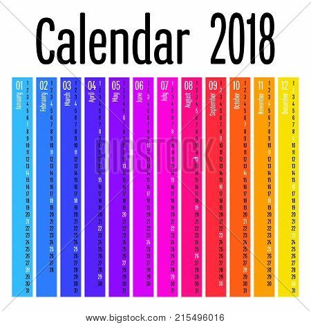 2018 Calendar Design Template Vector Illustration Simple Clear With CMY Color Theme