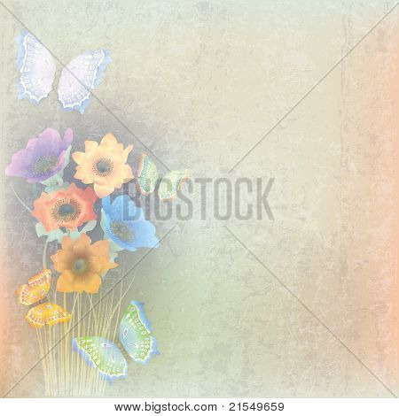 Abstrakt baggrund med sommerfugle og blomster