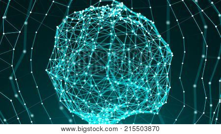 Abstract sphere background. Connection lines structure. Plexus concept art. 3d rendering