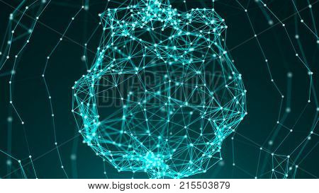 Abstract sphere background. Connection lines structure. Plexus concept art. 3d rendering