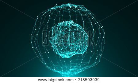 Abstract sphere background. Connection lines structure. Plexus concept art. 3d rendering