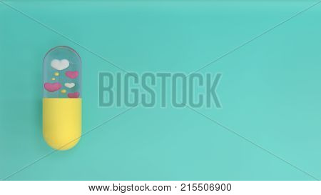 Heart is in the capsule valentines day live together love colorful picture for copy space minimal object concept pastel colorful lovely picture art 3D illustration
