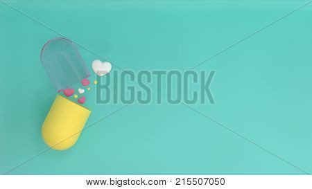turns on capsule heart valentines day live together love colorful picture for copy space minimal object concept pastel colorful lovely picture art 3D illustration