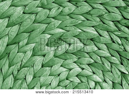 Green Color Round Straw Mat Texture.