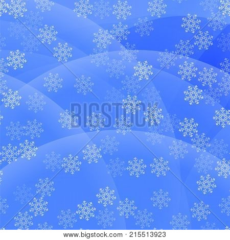 Showflakes Pattern on Blue Sky Background. Winter Christmas Natural Texture