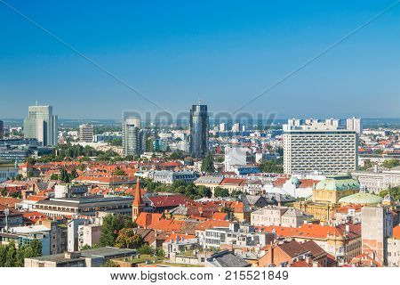 Zagreb down town skyline and modern business towers panoramic view, Croatia capital