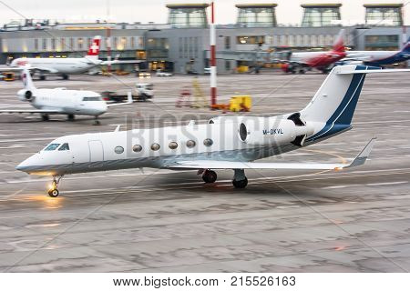 Business Jets Airplane. Airport Pulkovo, Russia Saint-petersburg 22 November 2017.
