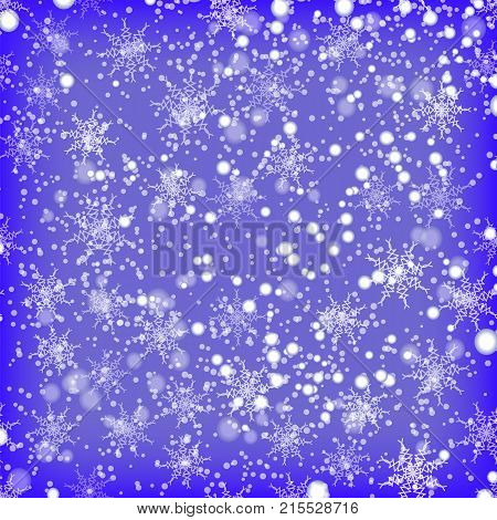 Showflakes Pattern on Blue Sky Background. Winter Christmas Natural  Texture