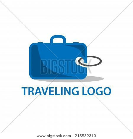 Vector logo template for travel agency. Illustration of suitcase with blue color. Creative logotype. EPS10. Travel icon.