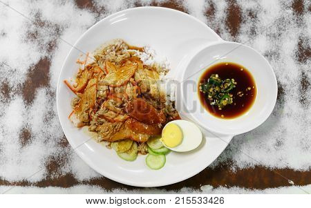 Barbecued Red Pork In Sauce With Rice