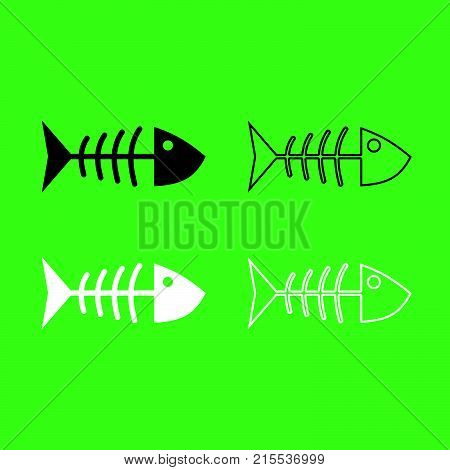 Fish Sceleton Icon  Black And White Color Set