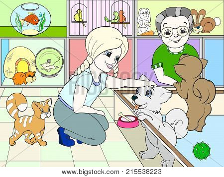 Children colored cartoon contact zoo vector. pet Shop