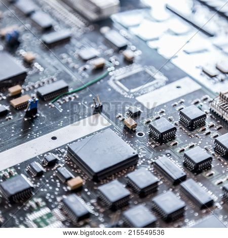 Circuit board. Electronic computer hardware technology. Motherboard digital chip. Tech science background. Integrated communication processor. Information engineering component.