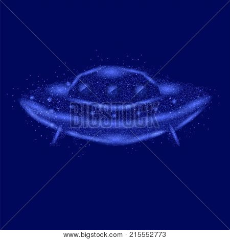Polygonal Space Ship Isolated on Blue Background