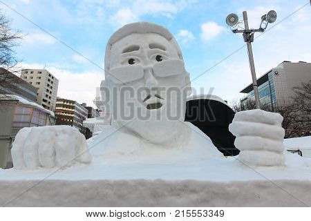 SapporoJapan- 9 February 2017: Beautiful snow sculptures in Sapporo snow festival 2017 in winter season.The scenery of the 68th Sapporo Snow Festival. Snow statues of various themes are displayed. It is a world-famous tradition. February 2017 Hokkaido Sap