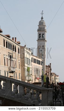 Leaning Bell Tower Of The Church Of Saint Geroge Called San Gior