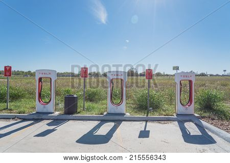Tesla Supercharger In Flatonia, Texas, Usa